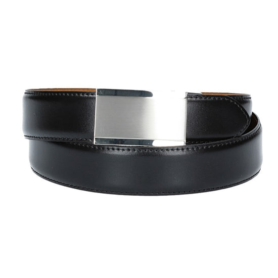 Anzugs| Automatikgürtel 35mm bombiert und abgenäht in Schwarz mit Koppelschließe - leder-accessoires.com