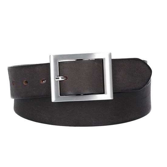 Ledergürtel Schwarz 35mm mit Vollschließe in Silber - leder-accessoires.com