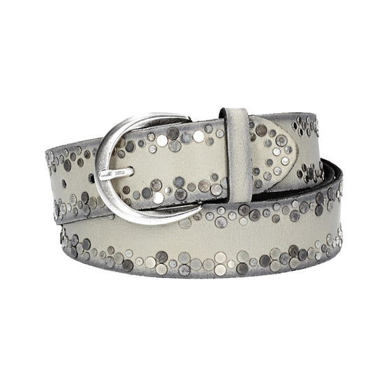 Ledergürtel Überlänge Grau 40mm mit Nieten und Dornschließe - leder-accessoires.com