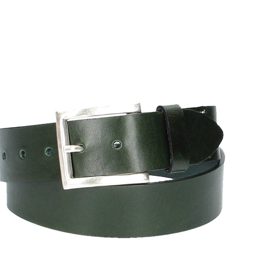 Hochwertiger Ledergürtel 40mm in Oliv mit rustikaler Schließe in Silber - leder-accessoires.com
