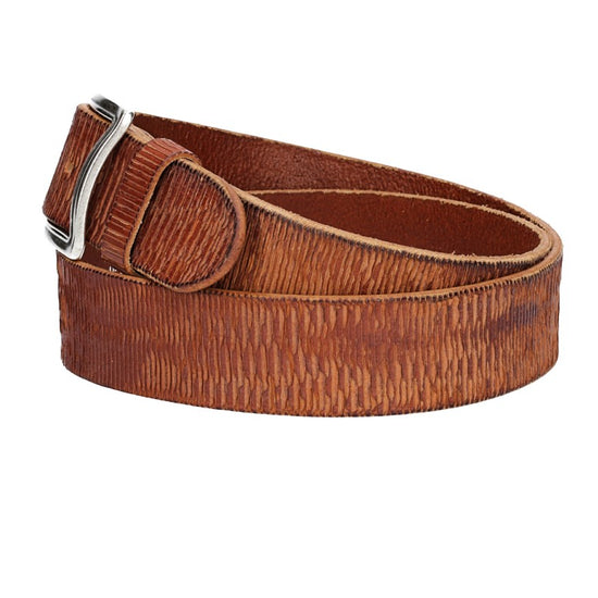 Ledergürtel 40mm geriffelt in Cognac mit Vollschließe in Silber - leder-accessoires.com