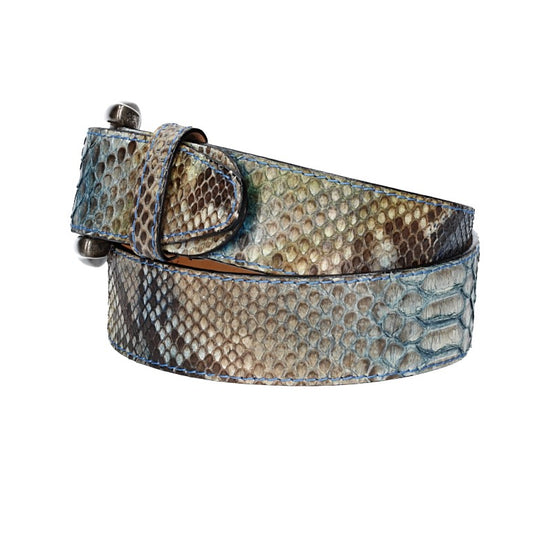 Schlangenledergürtel 40mm Blau und Dornschließe in Silber - leder-accessoires.com