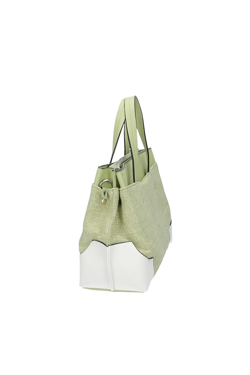 Shopper in Hellgrün|Weiss mit Canvas