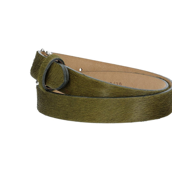 Fellgürtel 30mm in Oliv mit Dornschließe in Silber - leder-accessoires.com