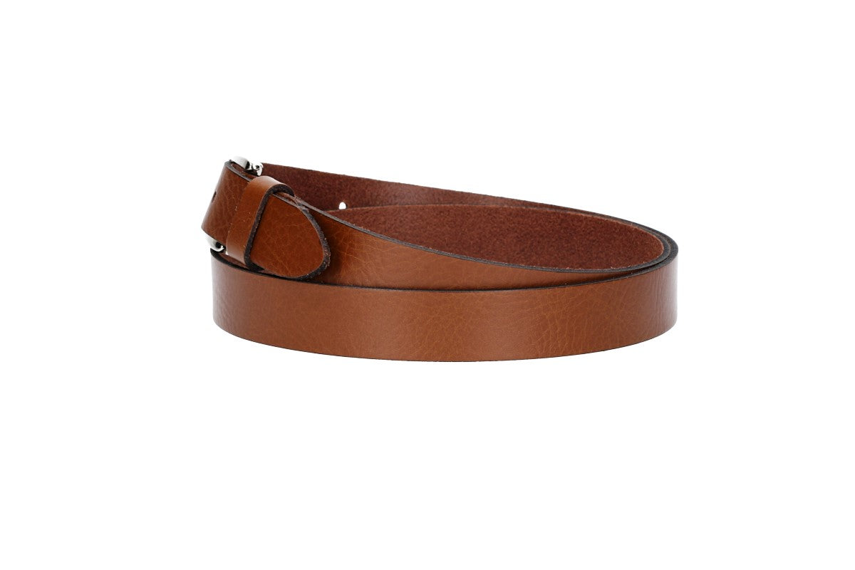 Damengürtel 25mm in Cognac mit Dornschließe in Lightgold