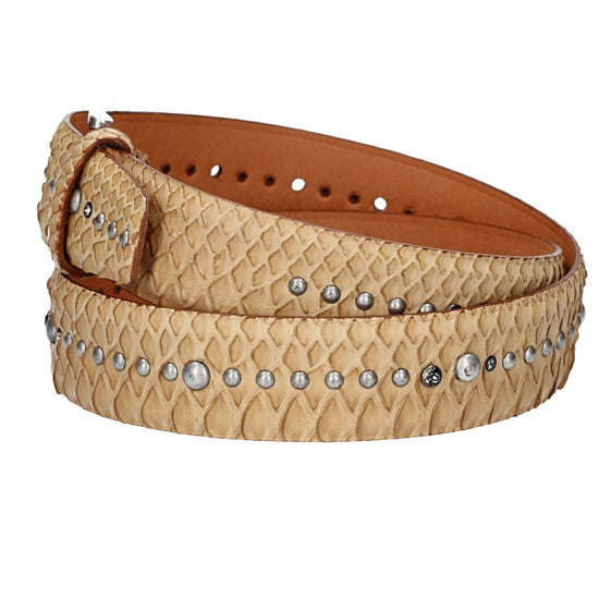 Schlangenledergürtel 40mm Beige mit Nieten und Strass - leder-accessoires.com