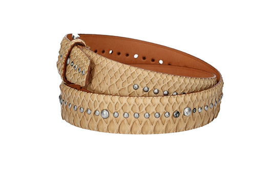 Schlangenledergürtel 40mm Beige mit Nieten und Strass