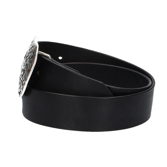 Ledergürtel Schwarz 40mm mit Blumenschließe|Koppelschließe - leder-accessoires.com