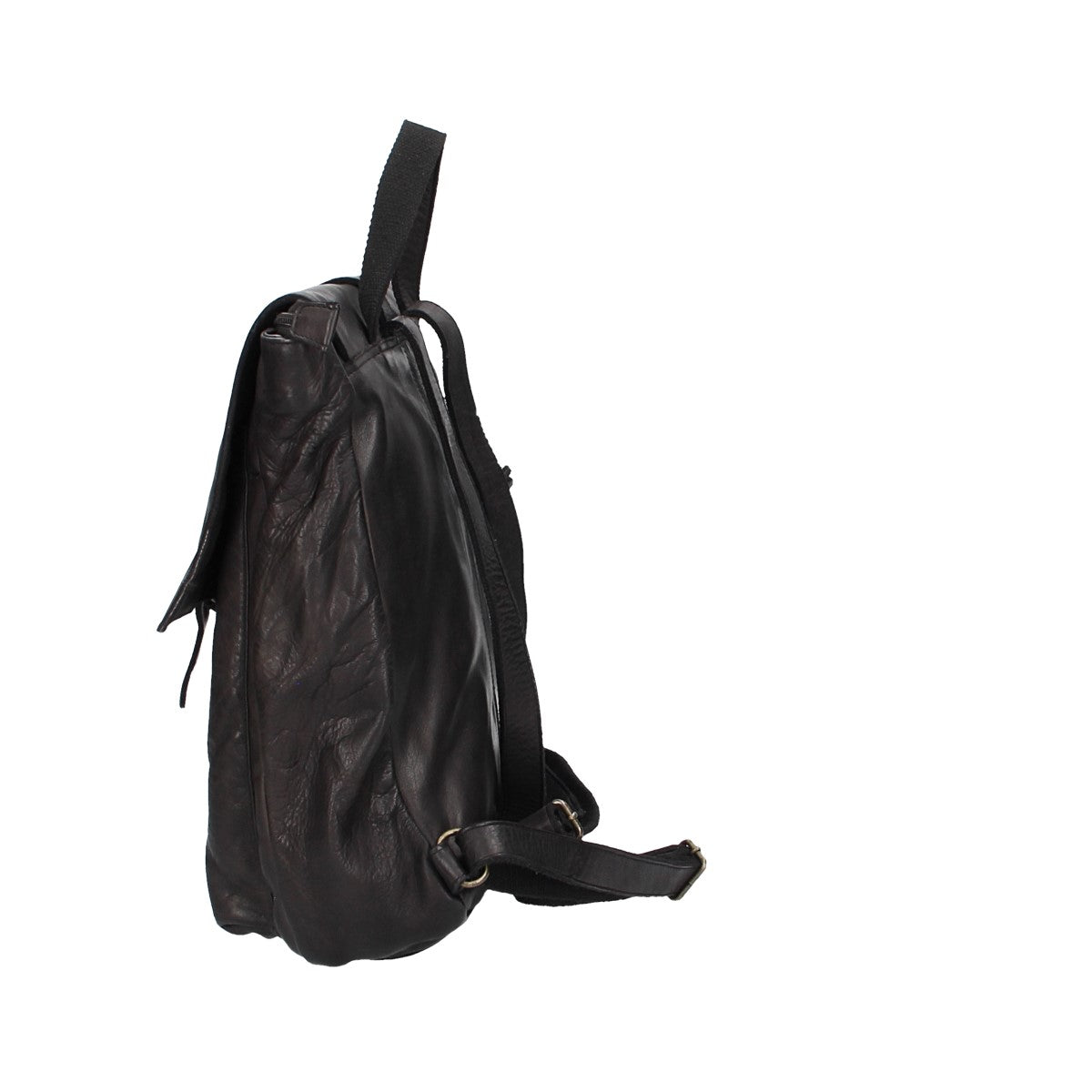Rucksack mit Überschlag und Lasche in Schwarz aus Leder