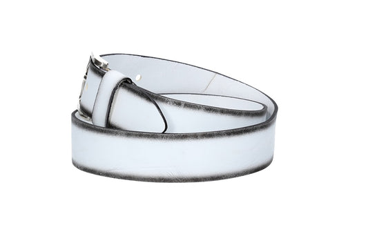 Jeansgürtel 40mm in Weiß mit Airbrushkante und Dornschließe Altsilber
