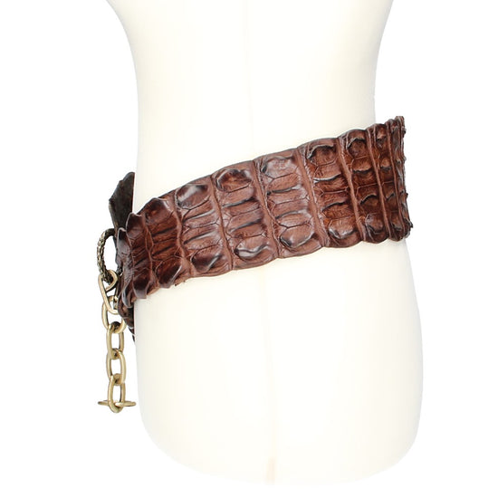 Krokodilgürtel echt Braun mit Kettenverschluss in Silber - leder-accessoires.com