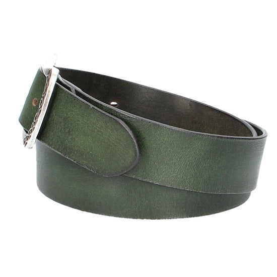 Ledergürtel Grün 40mm mit Vollschließe in Silber - leder-accessoires.com
