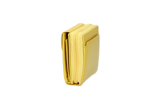 Damenbörse mit Reißverschluss in Gelb aus Leder