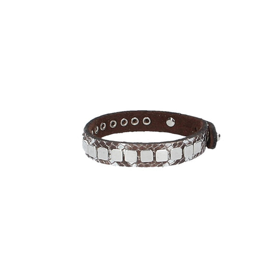 Armband Silber in Echsenoptik mit Nieten aus Leder - leder-accessoires.com