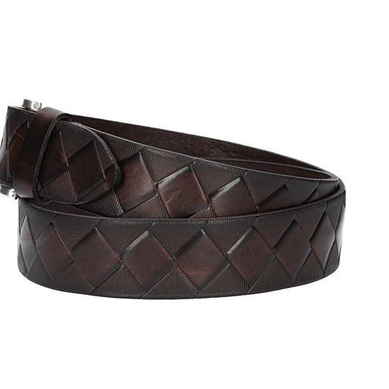 Jeansgürtel 40mm in Dunkelbraun mit Rautenprägung und Dornschließe - leder-accessoires.com