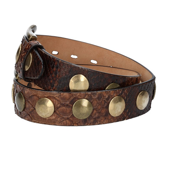 Schlangenledergürtel 40mm Braun mit Nieten in Messing - leder-accessoires.com