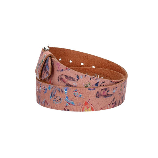 Ledergürtel Kids 30mm in Rosa mit floralem Muster und Schließe Silber - leder-accessoires.com