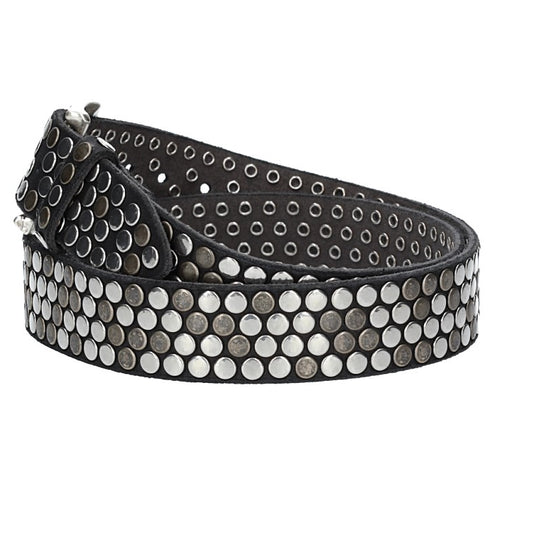 Nietengürtel 35mm in Schwarz und Dornschließe Silber - leder-accessoires.com