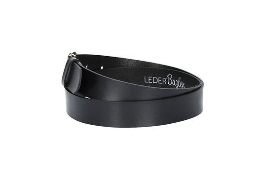 Ledergürtel 30mm in Schwarz mit Dornschließe in Light Gold - leder-accessoires.com