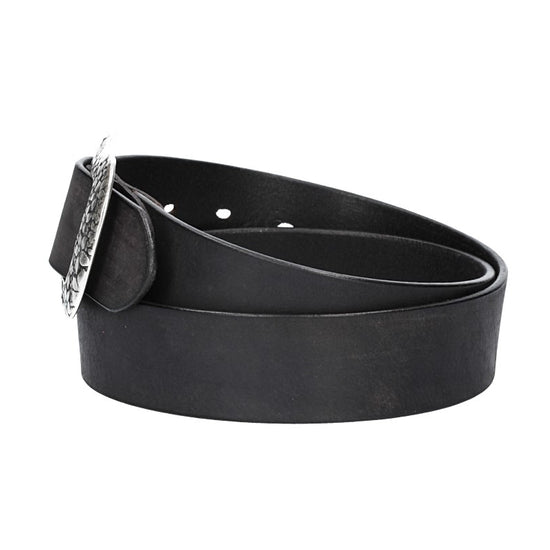 Ledergürtel Schwarz 40mm mit Blumenschließe - leder-accessoires.com