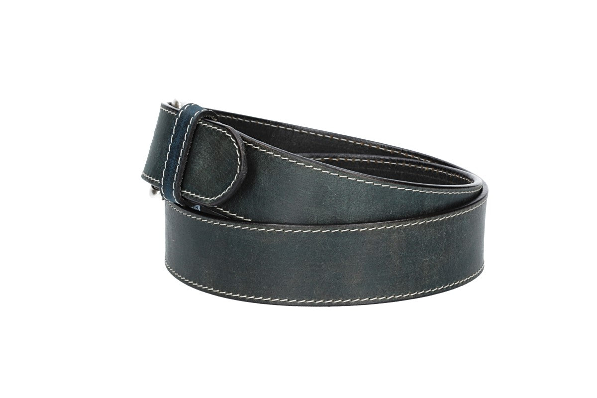 Ledergürtel Blau|Marine 40mm abgenäht mit Dornschließe in Silber