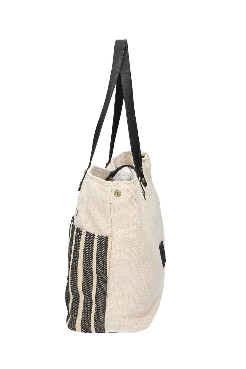 Shopper in Beige|Blau aus Canvas