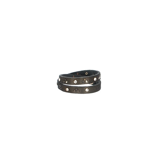 Armband Schwarz|Gold doppelt mit Nieten und Swarovski aus Leder - leder-accessoires.com