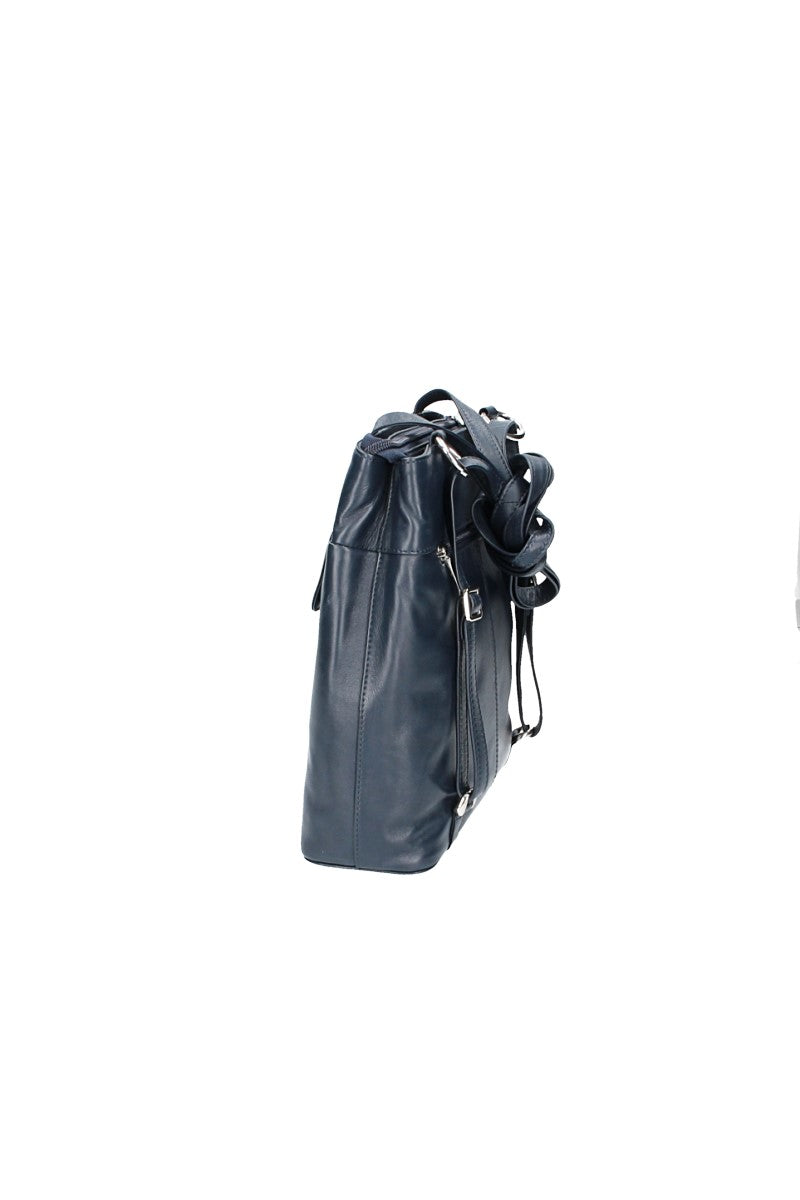 Schultertasche|Rucksack in Blau aus Leder