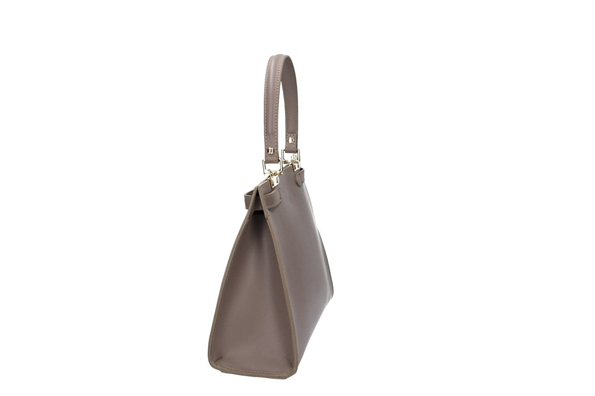 Handtasche aus Leder in Taupe mit Schloss in Gold
