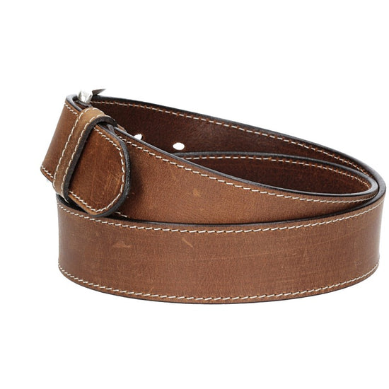 Ledergürtel Cognac 40mm abgenäht mit Dornschließe in Silber - leder-accessoires.com