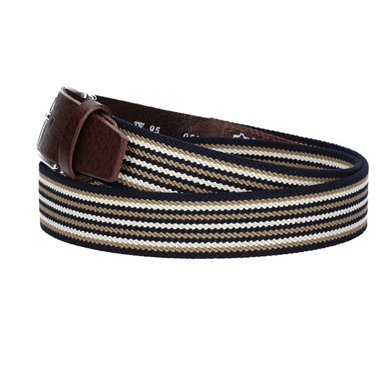 Stretchgürtel|Bandgürtel 35mm in Dunkelbraun gestreift mit Dornschließe - leder-accessoires.com