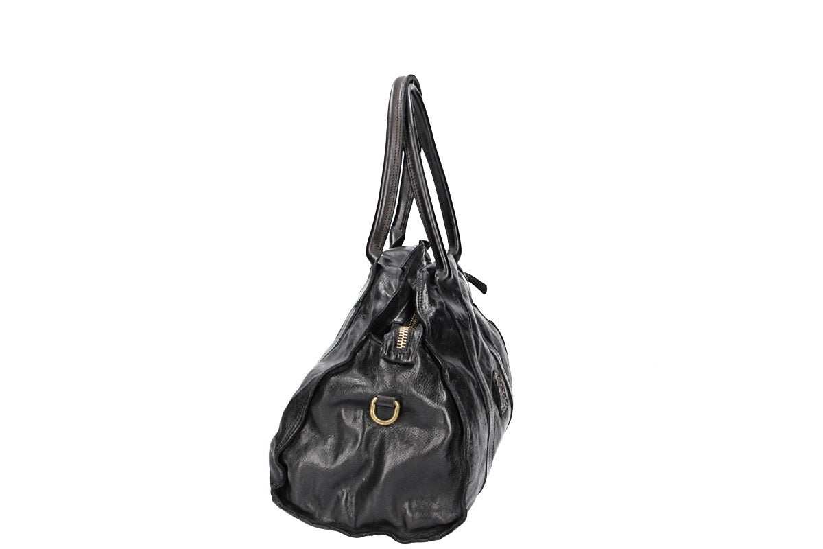 Kurzgrifftasche Kura aus Leder in Schwarz