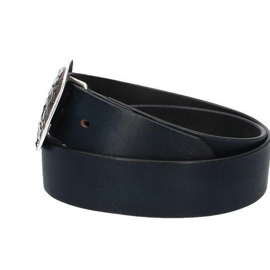 Ledergürtel Blau 40mm mit Blumenschließe|Koppelschließe - leder-accessoires.com