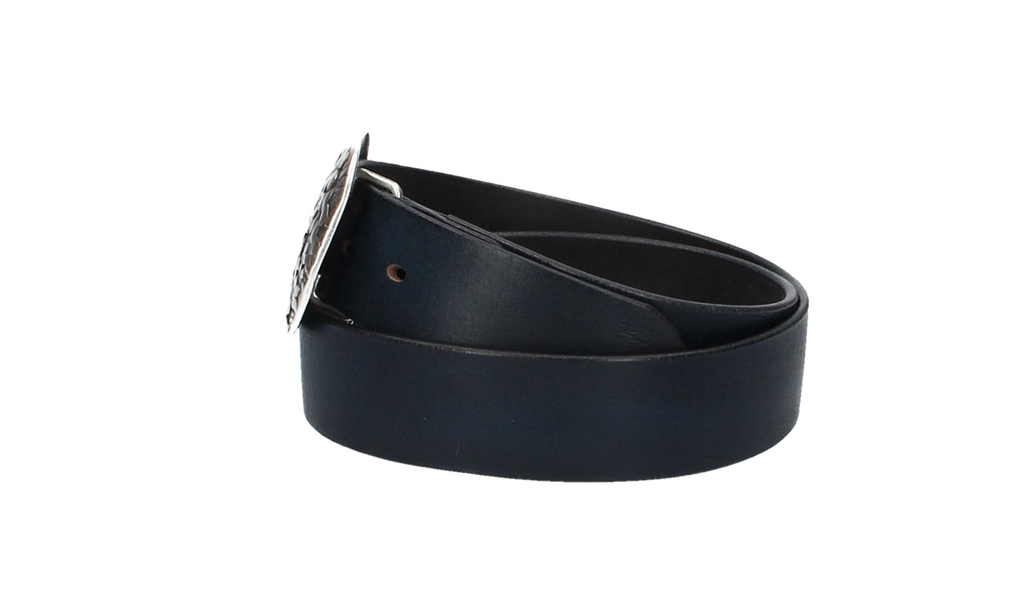 Ledergürtel Blau 40mm mit Blumenschließe|Koppelschließe