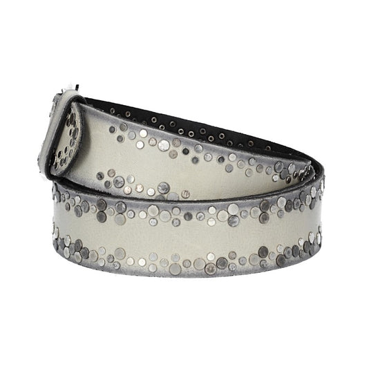 Ledergürtel Überlänge Grau 40mm mit Nieten und Dornschließe - leder-accessoires.com