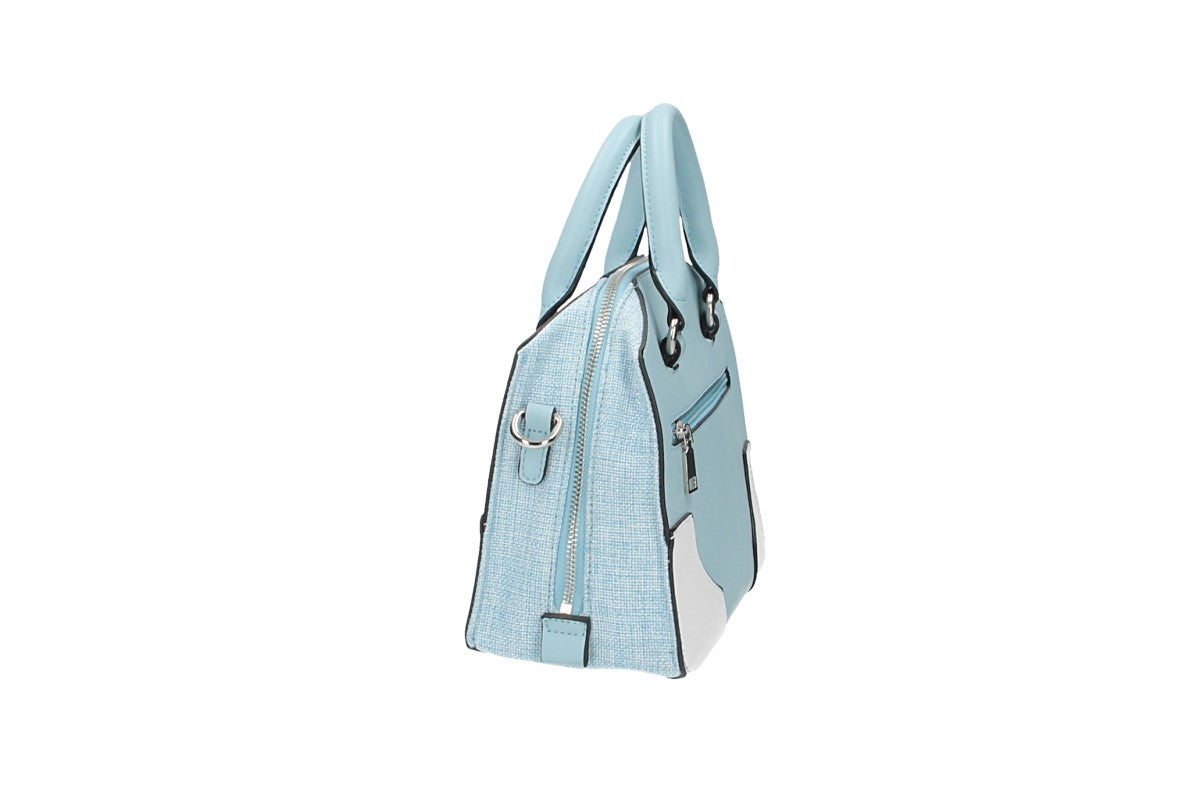 Kurzgrifftasche in Hellblau|Weiss mit Canvas