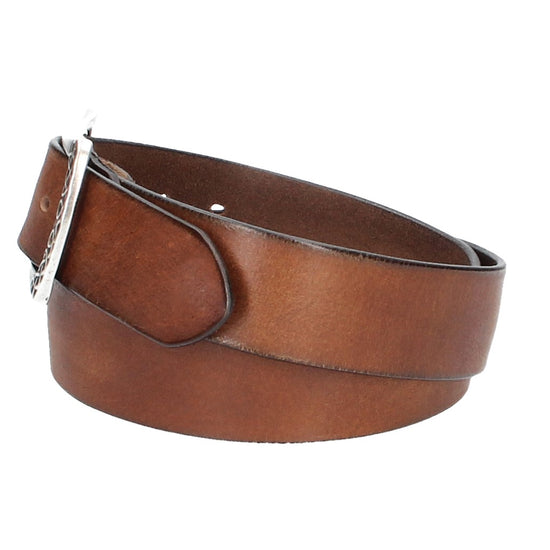 Ledergürtel Cognac 40mm mit Vollschließe in Silber - leder-accessoires.com