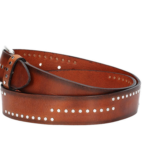 Nietengürtel 35mm in Cognac mit Airbrushkante und Dornschließe Silber - leder-accessoires.com