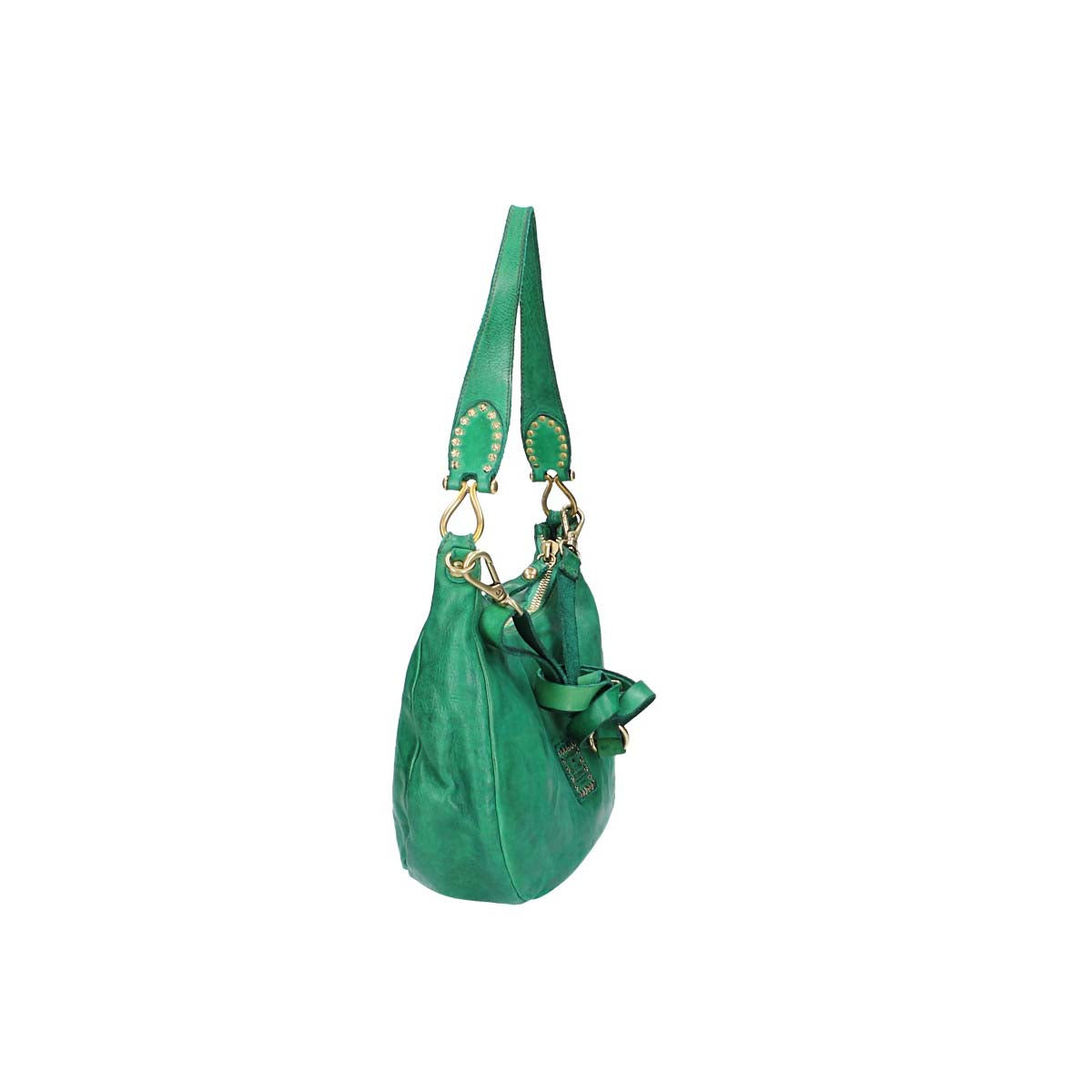 Beuteltasche in Grün aus Leder mit zusätzlichem Riemen