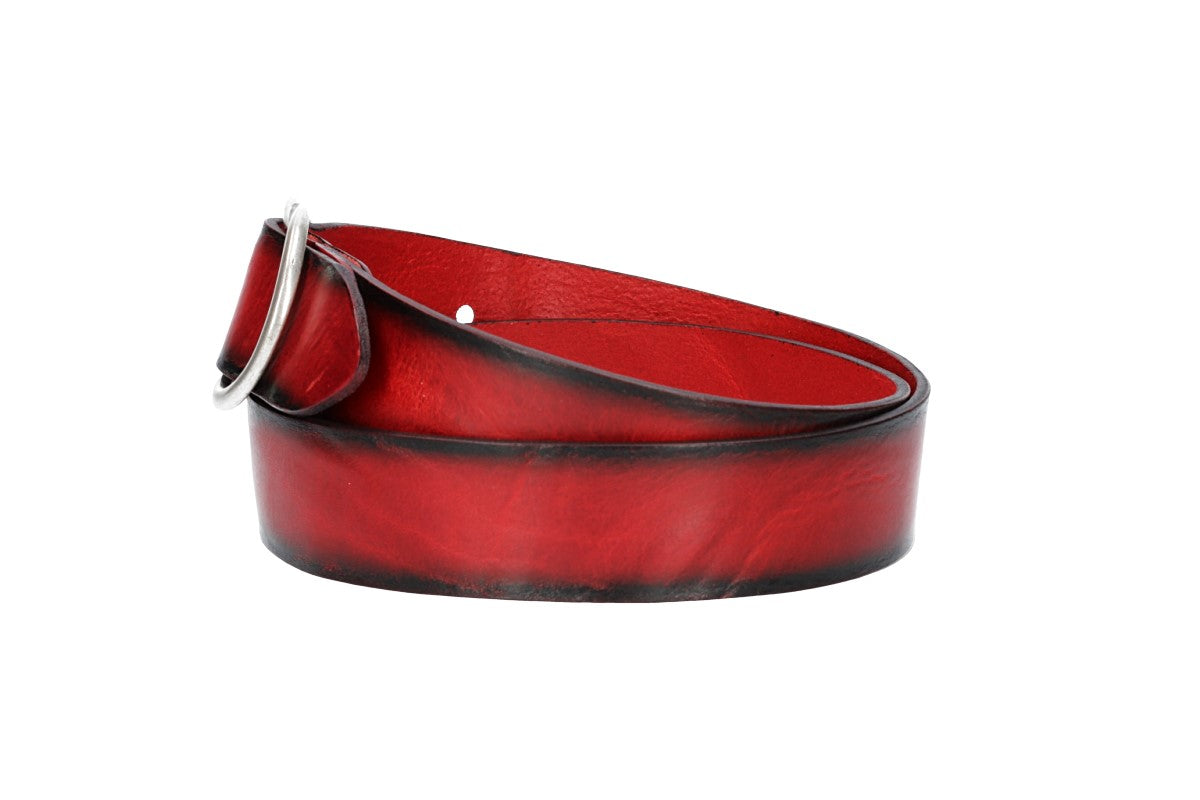 Jeansgürtel 40mm in Rot mit Airbrushkante und Vollschließe in Silber