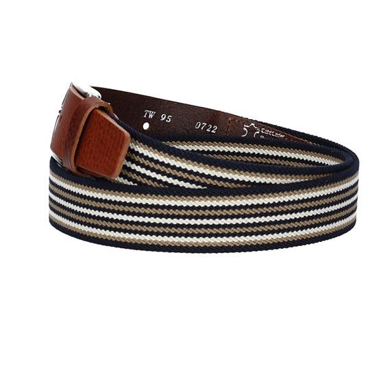 Stretchgürtel|Bandgürtel 35mm in Cognac gestreift mit Dornschließe - leder-accessoires.com