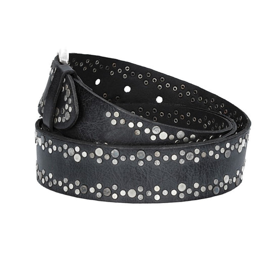 Ledergürtel Schwarz 40mm mit Nieten und Dornschließe - leder-accessoires.com