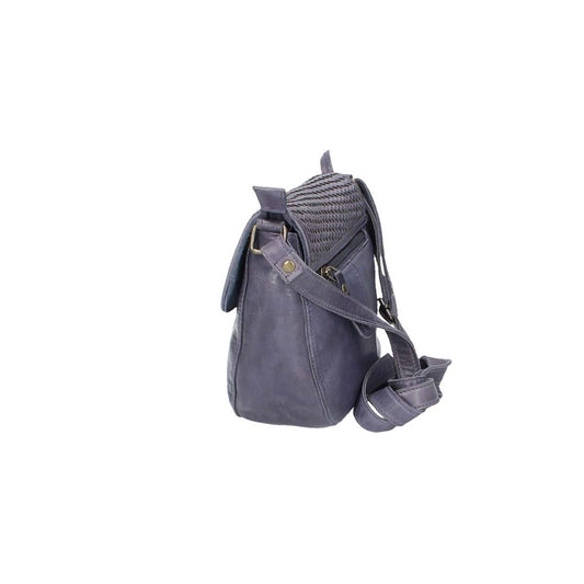 Umhängetasche mit Überschlag in Blau und Flechtmuster - leder-accessoires.com