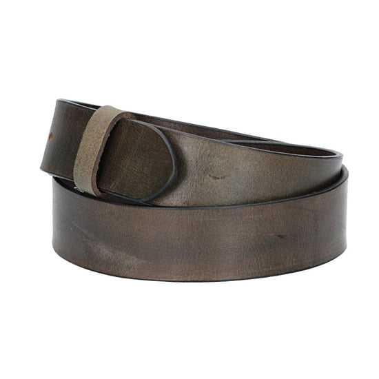 Lederriemen | Gürtelrohling Glanz 40mm in Grau mit Schlaufe und Kapplochteil - leder-accessoires.com