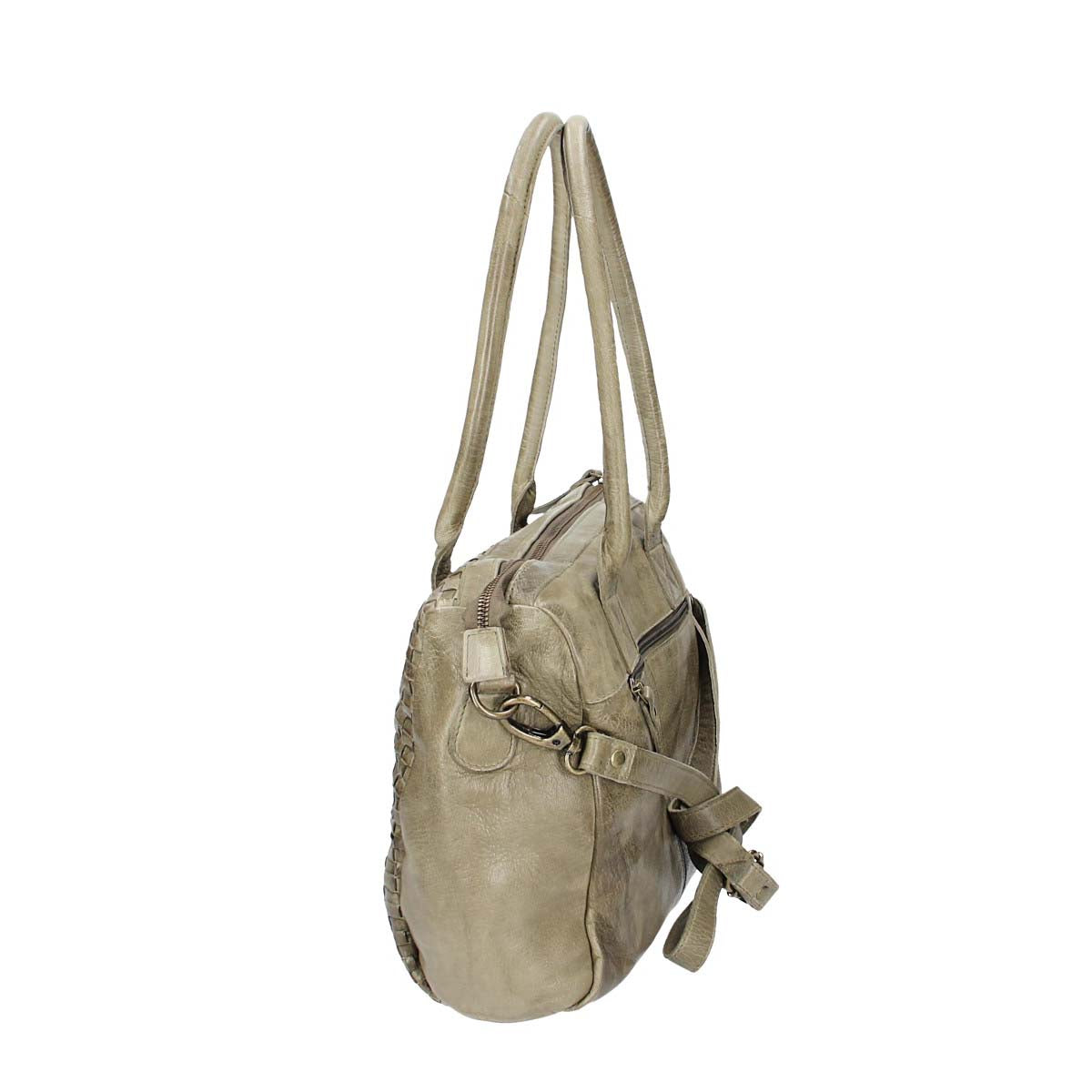 Schultertasche in Grün mit Flechtmuster aus Leder
