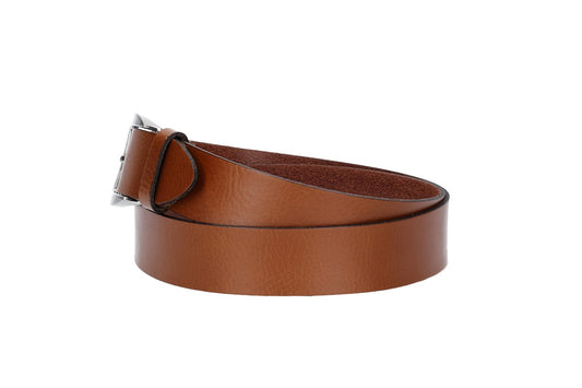 Damengürtel 35mm in Cognac mit Dornschließe in Hufeisenform - leder-accessoires.com