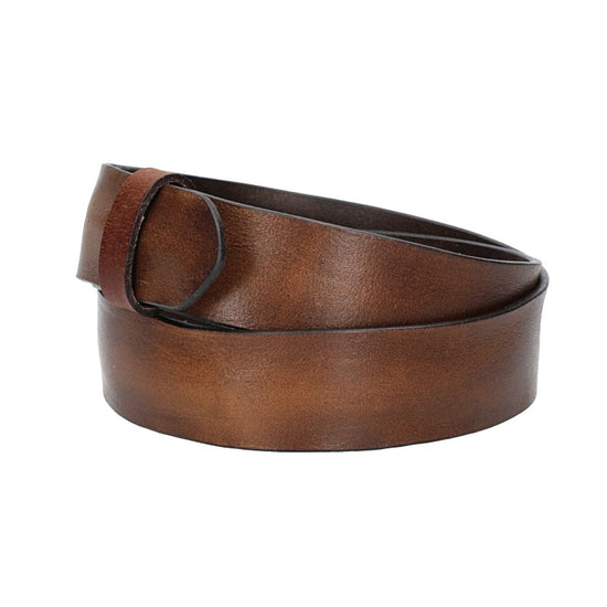 Lederriemen | Gürtelrohling Glanz 40mm in Cognac mit Schlaufe und Kapplochteil - leder-accessoires.com