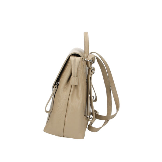 Rucksack|Tasche mit Überschlag in Taupe aus Leder