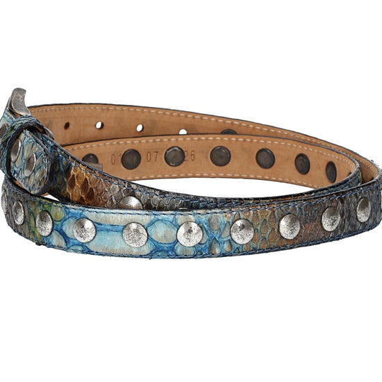 Schlangenledergürtel 25mm Blau und Dornschließe in Messing - leder-accessoires.com