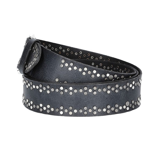 Ledergürtel Überlänge Blau|Marine 40mm mit Nieten und Dornschließe - leder-accessoires.com